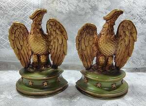Vintage Mid-Century Sexton Cast Metal Federal Eagle Bookends Patriotic Americana